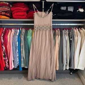 Faded Rose tan sleeveless crocheted adjustable straps maxi dress size M